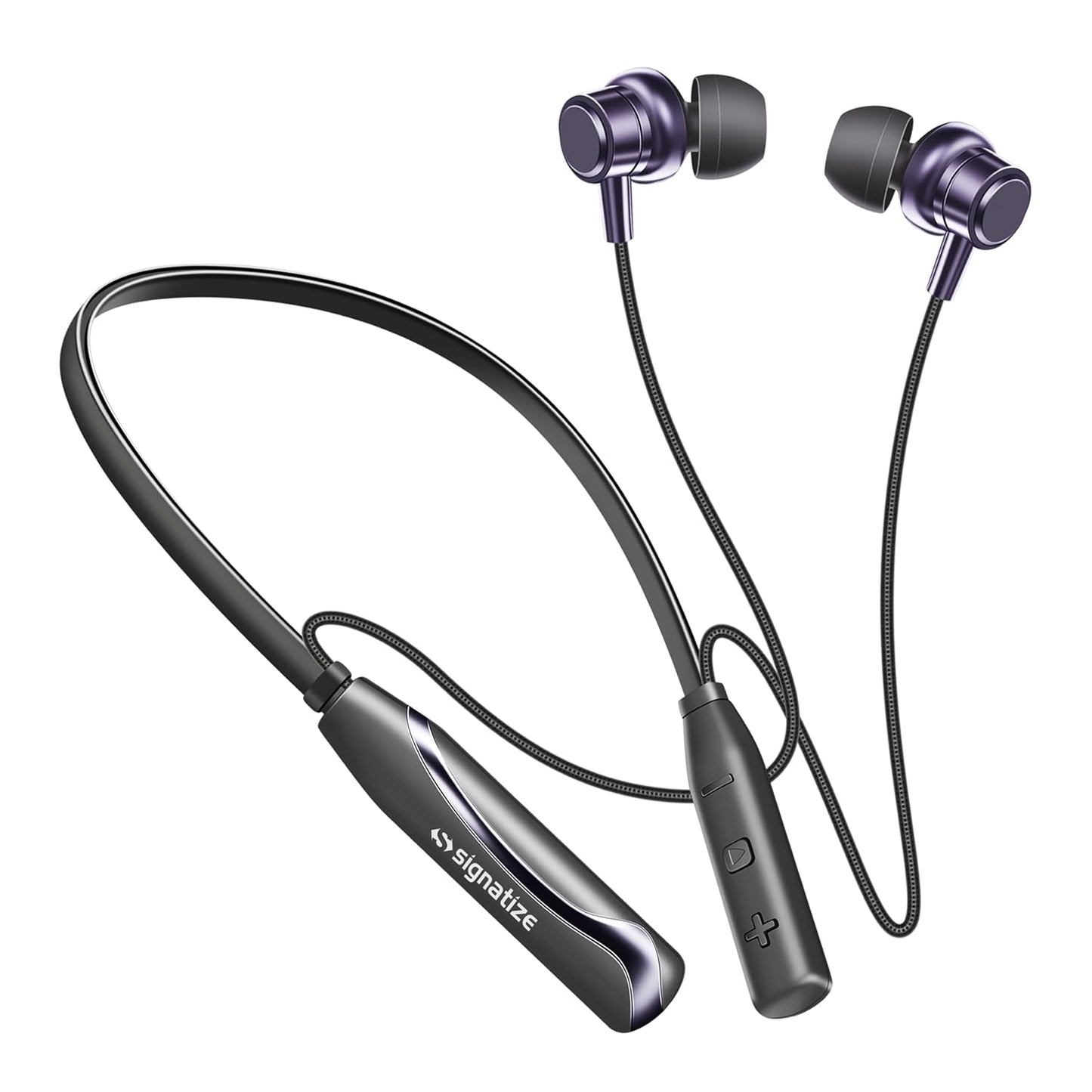 SIGNATIZE Neckband Bluetooth Headphones with 55 Hours Playtime with 10mm Drivers, Rich Music Experience, BT 5.3v, Type C Fast Charging, Neckband Earphones & IPX4 Water Resistant (Purple)