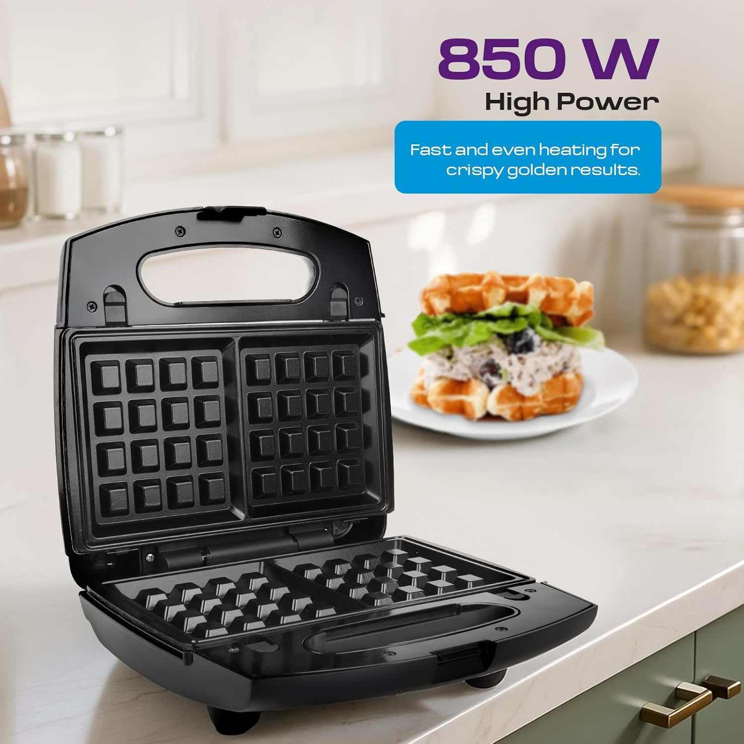 MILTON 850W Royal X 3 in 1 Electric Detachable Sandwich Maker, Bread Toaster, Panini Press Grill, Waffle Set with Removable Non-Stick Plates, Power Indicators | 1 Year Warranty, Black