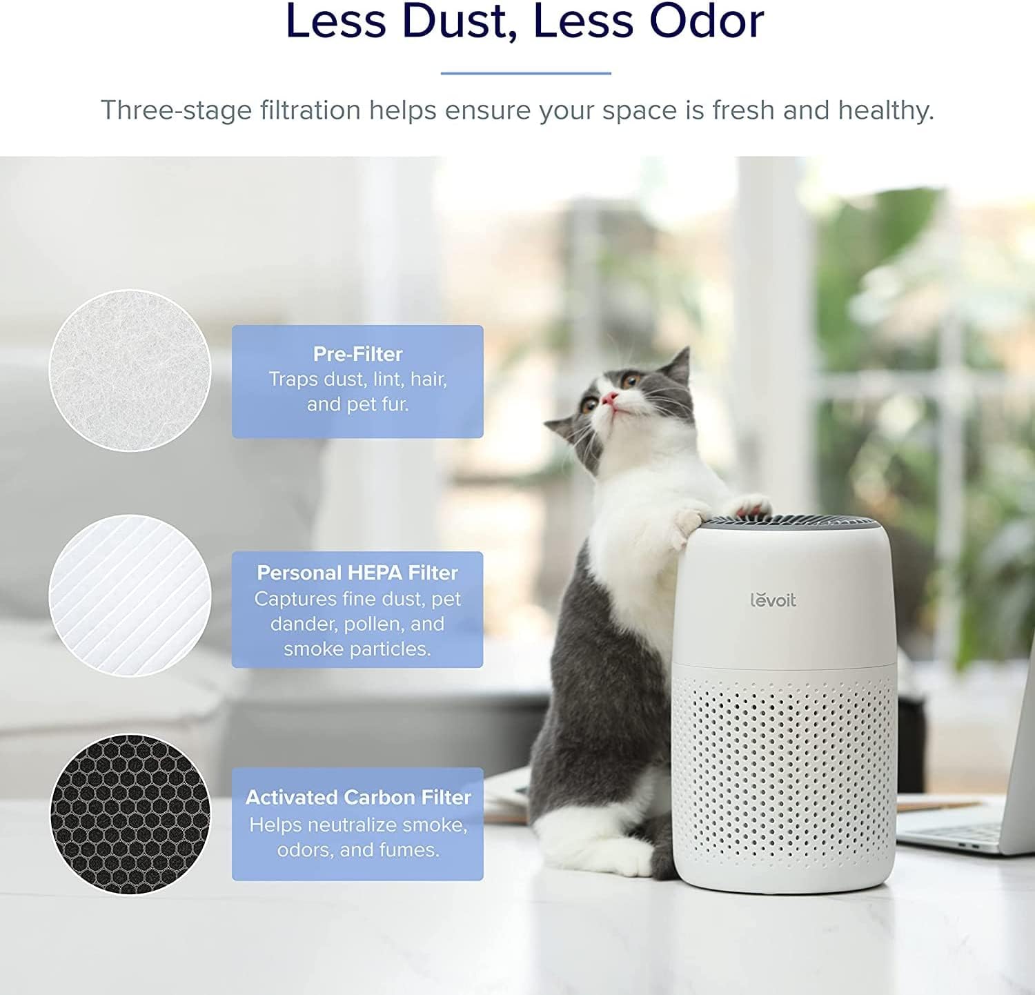LEVOIT Core Mini Air Purifier For Coverage Area 183 Sq Ft, H13 Truehepa Filter, Remove 99.97% Dust, Smoke, & Pollen, With Fragrance Sponge, (2 Years Warranty), White