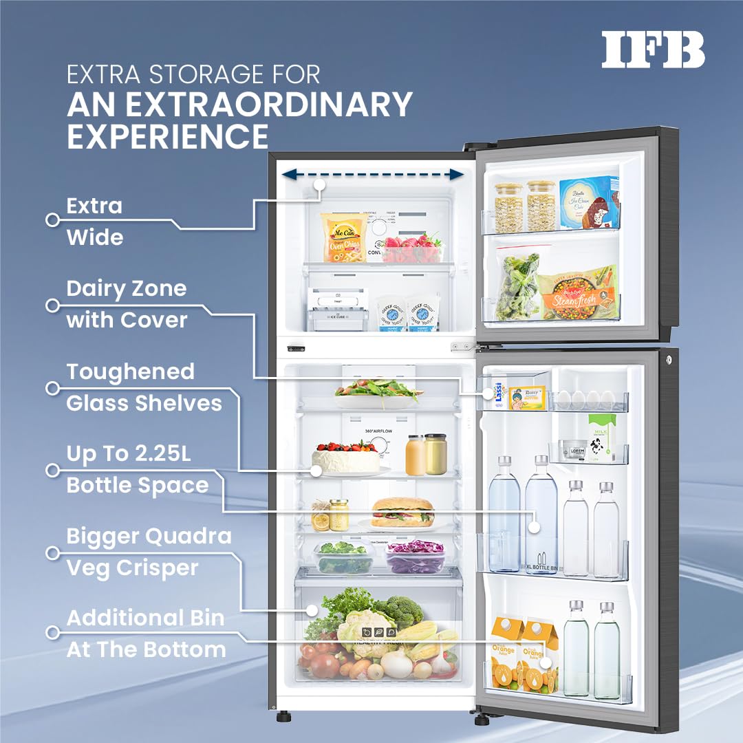 IFB 241L 3 Star Tru Convertible 10-in-1 Advanced Inverter Frost Free Double Door Refrigerator (IFBFF-2913DKSET, Metal Black, 360 Degree Cooling, Extraordinary Space)