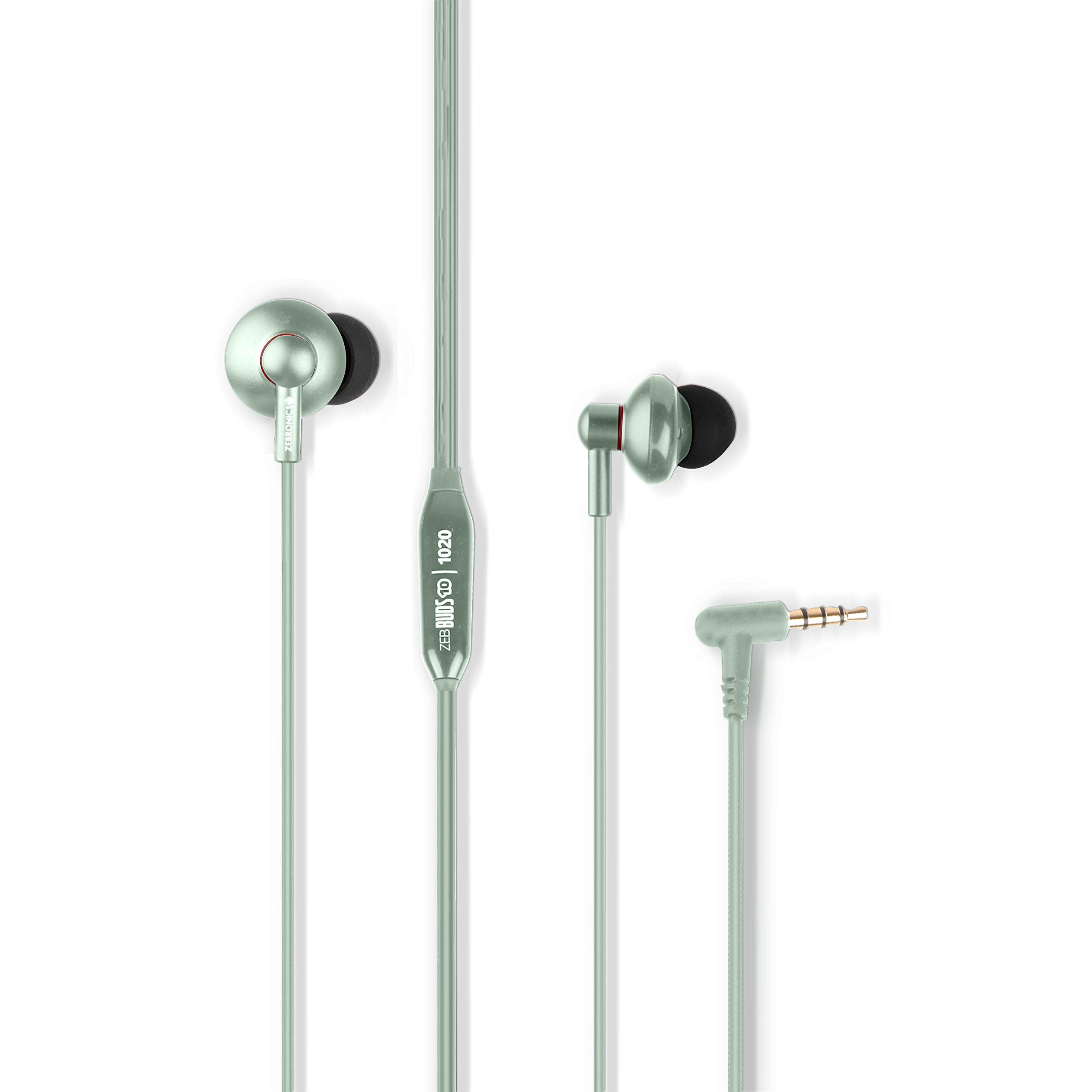 Zebronics Zeb-Buds 10 (Red) In Ear Wired Earphones with Mic, Metallic Design, L Shaped Connector, 13.5mm NdFeb Drivers