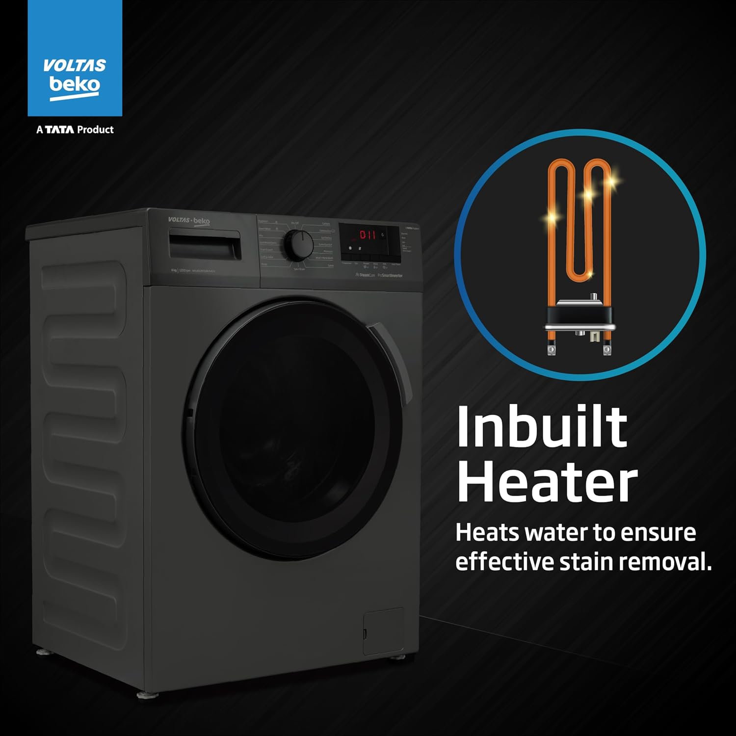 Voltas Beko, A Tata Product 8 Kg 5 Star Inverter Quick wash Fully-Automatic Front Loading Washing Machine (WFL8012B7JVBKA/AXV, Anthracite, In buit Heater/Hygiene steam)