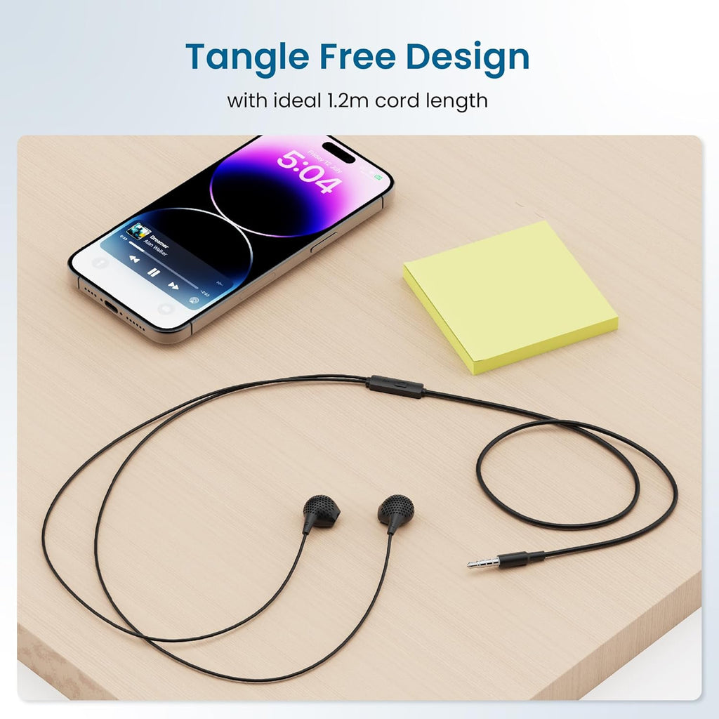 Ambrane Wired Earphones with Mic | 3.5mm Audio Jack | 14mm Driver for HD Sound & Deep Bass | Tangle-Free 1.2m Cable | In Ear Comfort Fit | Compatible with Mobiles, Tablets, Laptops, PCs (EP-83 Orange)