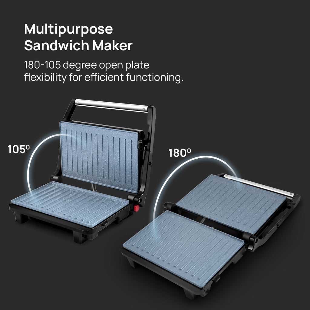 Wipro Elato BS202 1000 Watt Ceramic Grill Sandwich Maker, Scratch Resistant, 180° Open Sandwich Griller, Auto Cutoff, Non Toxic BPA, PTFE & PFOA Free, 2 Year Warranty, Regular Bread Size for 2 Slices