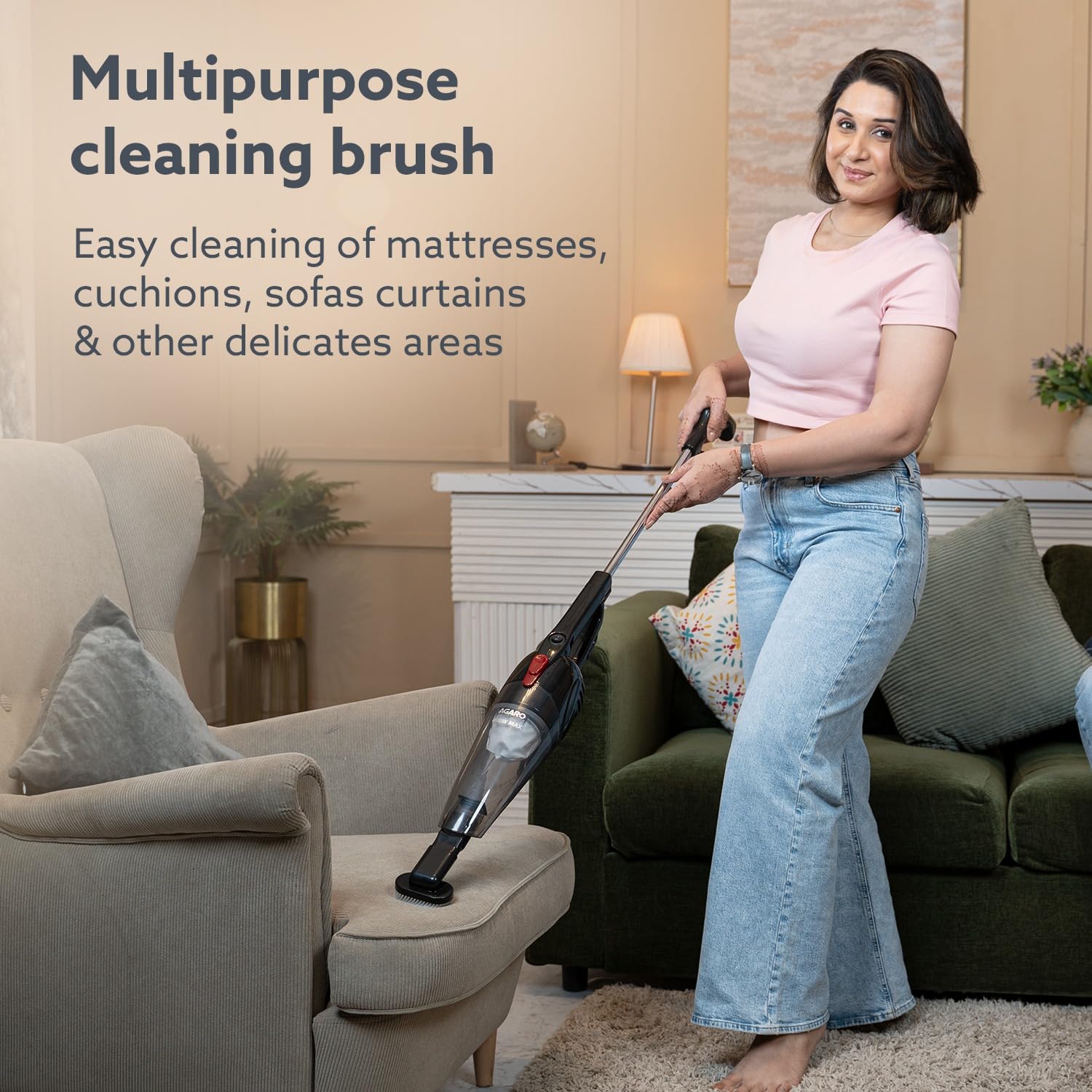 AGARO Regal Plus Upright Vacuum Cleaner, 2-in-1, Handheld & Stick, Dry Vacuuming, for Home Use, 800 Watts, 6.5 kPa Suction Power, Bagless, Black