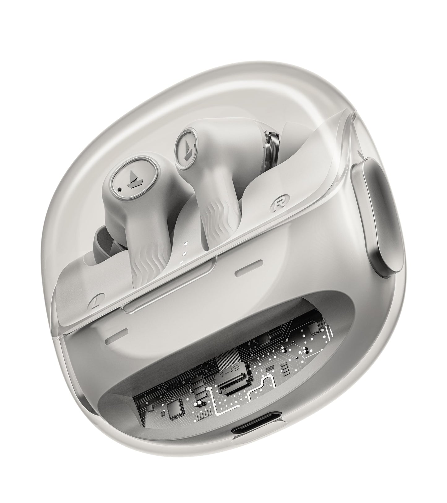 boAt Nirvana Crystl (2025 Launch), Transparent Case,Spatial Audio, ANC(~32dB), 100Hrs Battery,4Mics ENx,App Support, Bluetooth Earbuds, TWS Ear Buds Wireless Earphones with mic (Quantum Black)