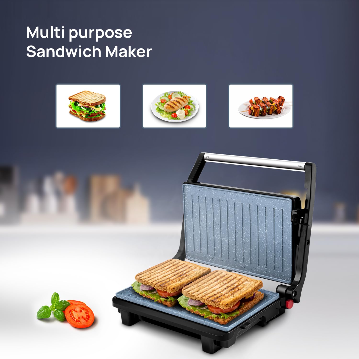 Wipro Elato BS202 1000 Watt Ceramic Grill Sandwich Maker, Scratch Resistant, 180° Open Sandwich Griller, Auto Cutoff, Non Toxic BPA, PTFE & PFOA Free, 2 Year Warranty, Regular Bread Size for 2 Slices