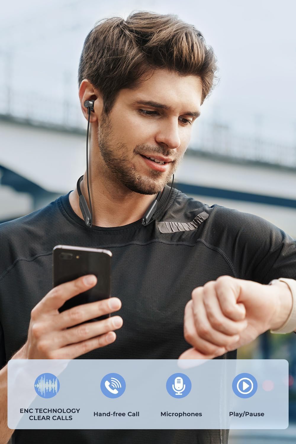 Bouncefit Bluetooth Wireless Mangentic On/Off Neckband, 40 Hours Continuous Playback Battery, Fast Charge, IPX7, Low Latency, Active Noise Cancellation, Earbuds with Mic Earphones (Red)