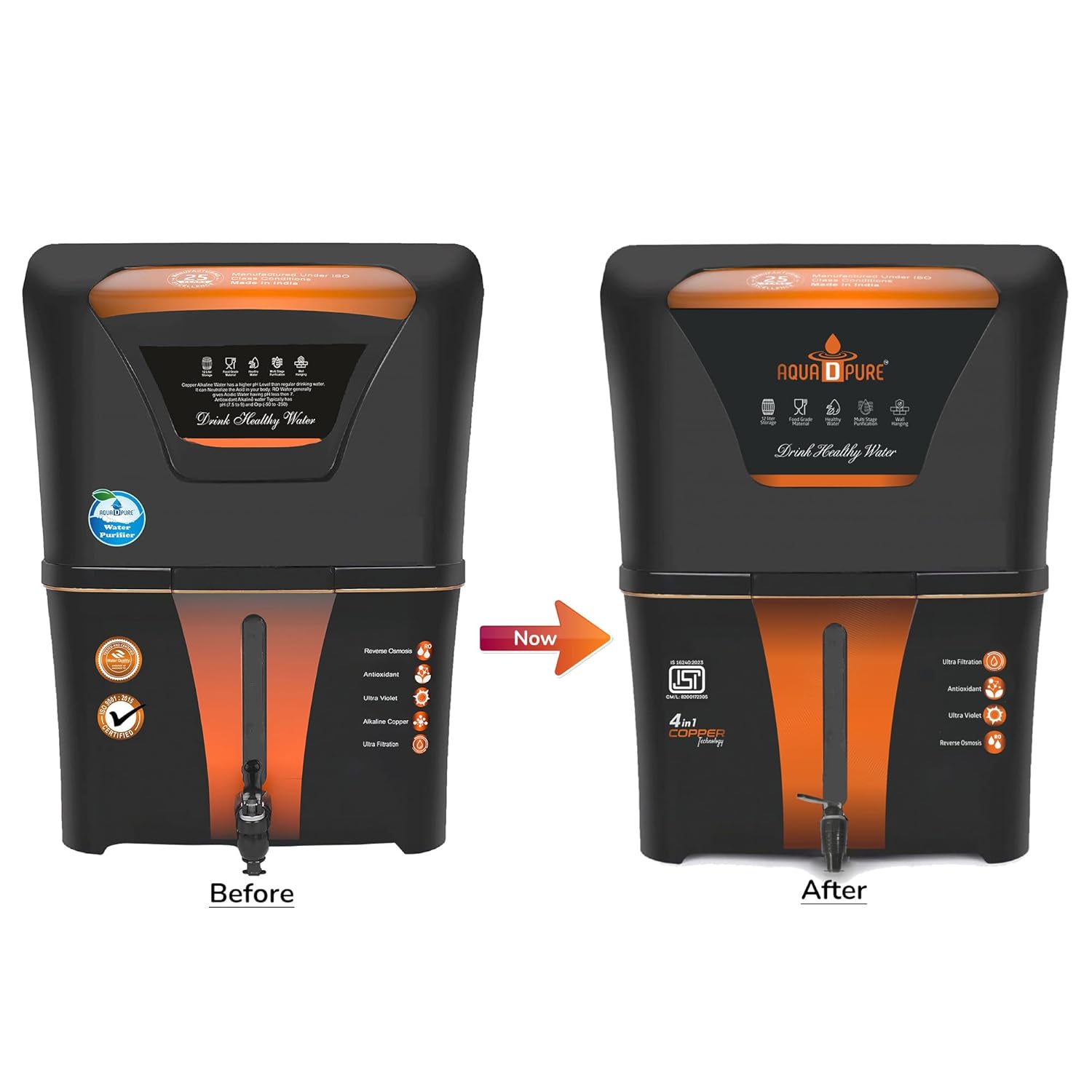 AQUA D PURE 4 in 1 Copper RO Water Purifier with 10 Stage Purification Filtration, UV, UF, TDS Adjuster and 12 Liter Large Storage Tank, Suitable for all type of water supply