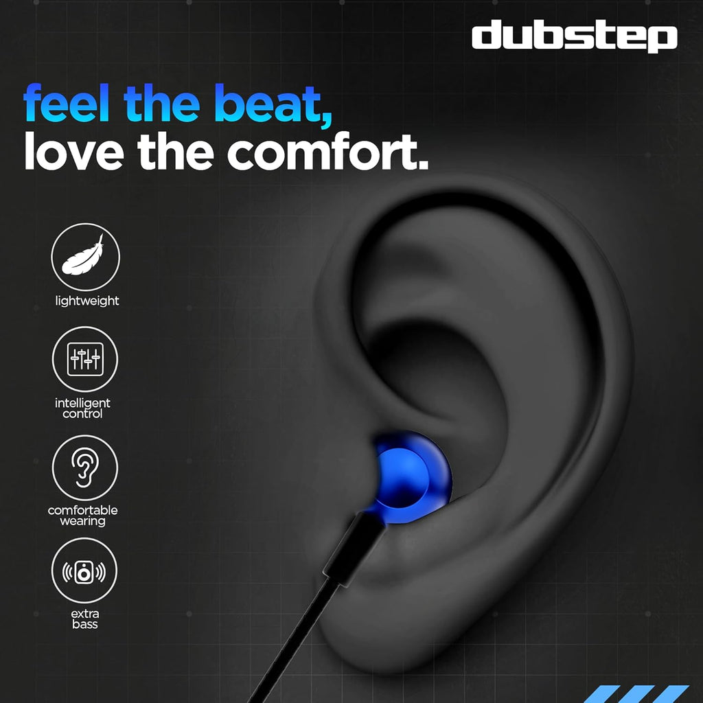 Dubstep Squad M11 with X-Bass Technology, 10mm Dynamic Drivers, Inline Control, Type-C Earphones with Mic (Blue & Black)