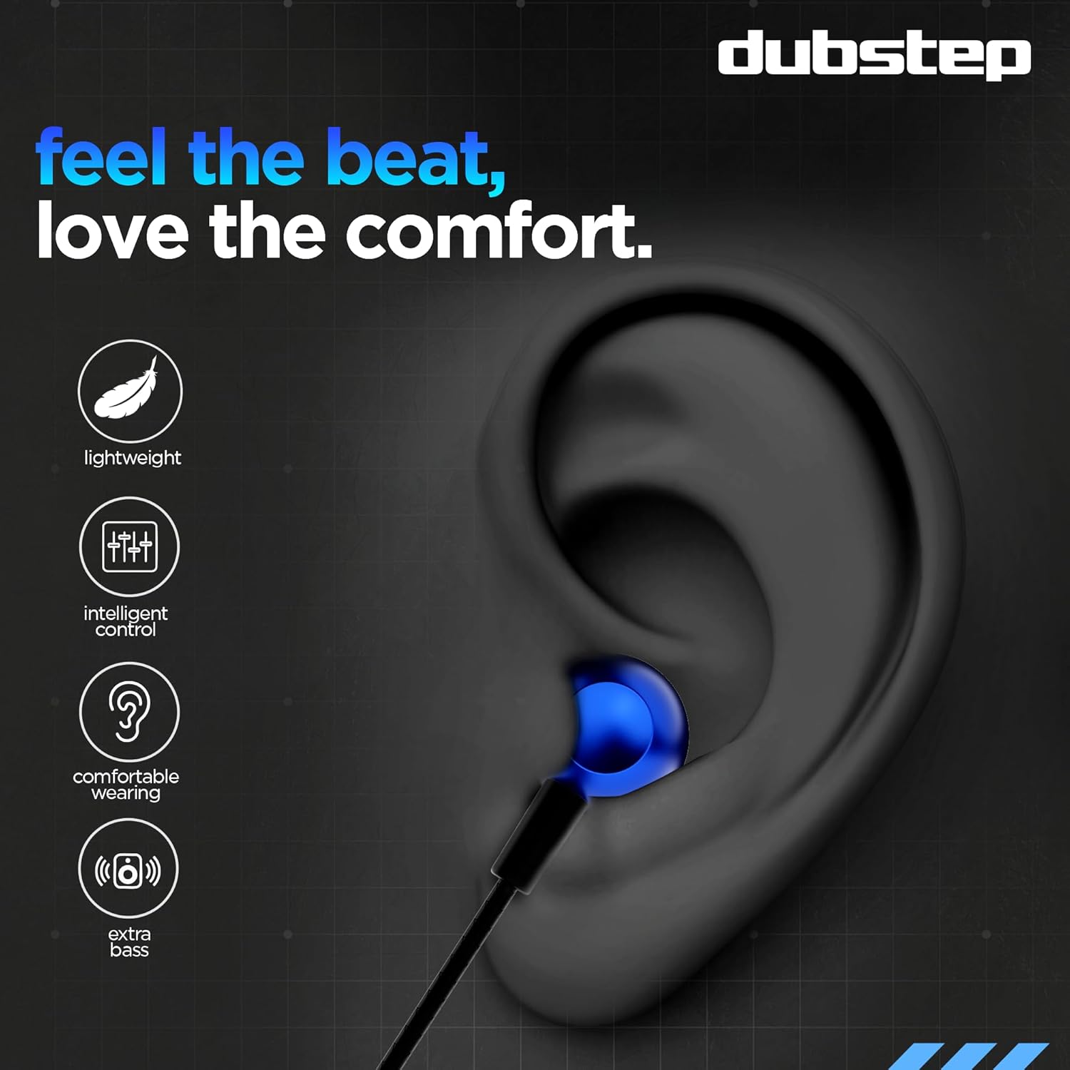 Dubstep Squad M11 with X-Bass Technology, 10mm Dynamic Drivers, Inline Control, Type-C Earphones with Mic (Blue & Black)