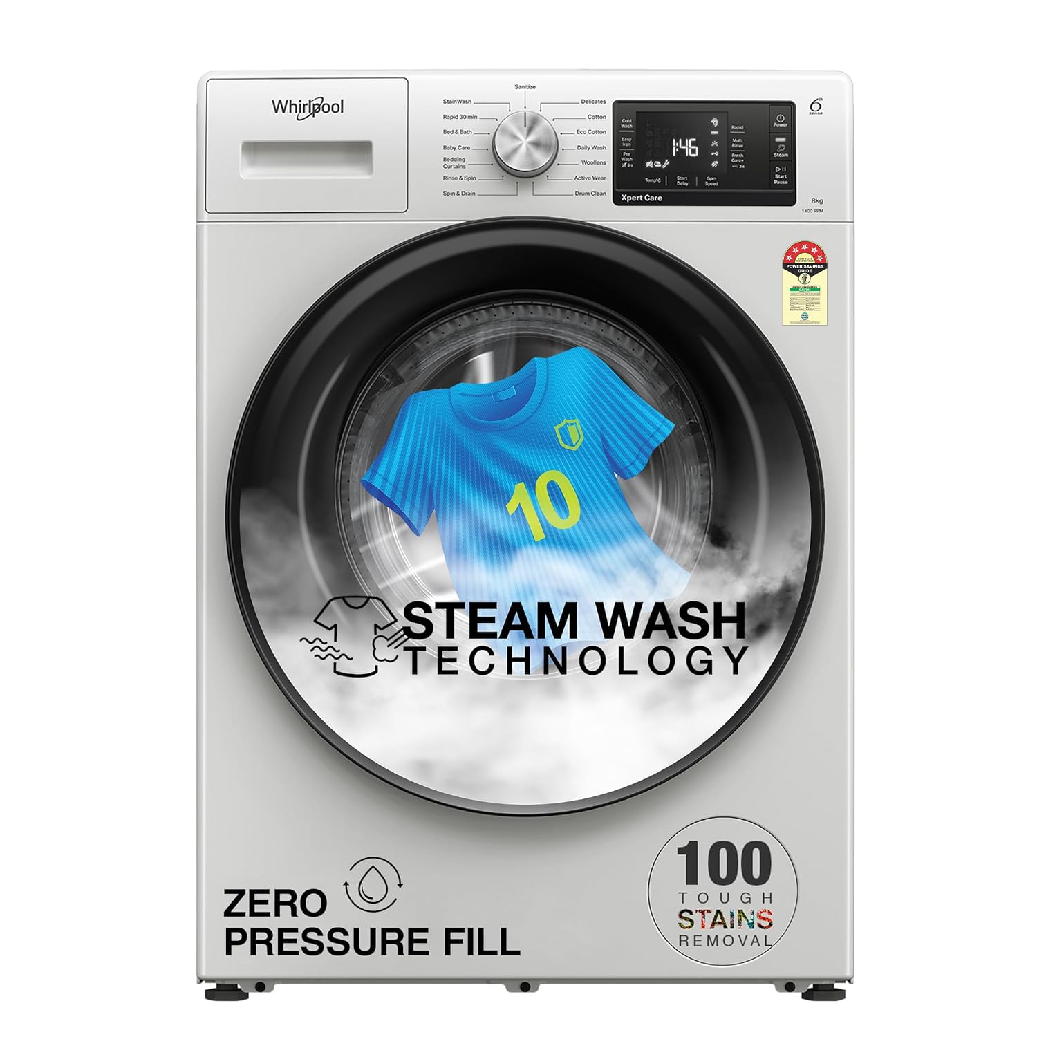 Whirlpool 7 Kg 5 Star Inverter Front Load Washing Machine with In-Built Heater (SUPREME CARE 7012 -E, Midnight Grey, 100+ Tough Stains, Steam Technology, 2025 Model)