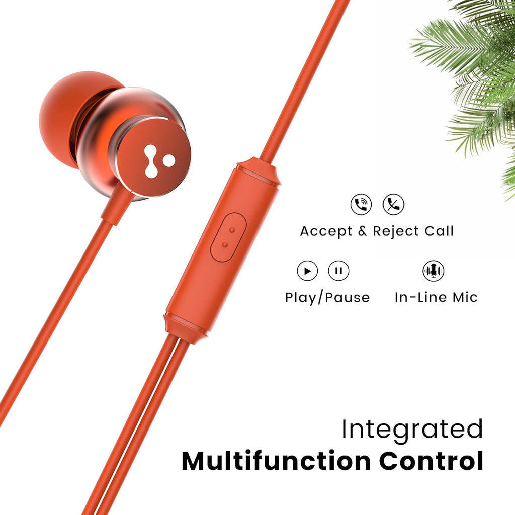 Ambrane Stringz 38 Wired Headphones with Mic, Powerful HD Sound with High Bass, Tangle Free Cable, Comfort in Ear Fit, 3.5mm Jack (Amber Orange)