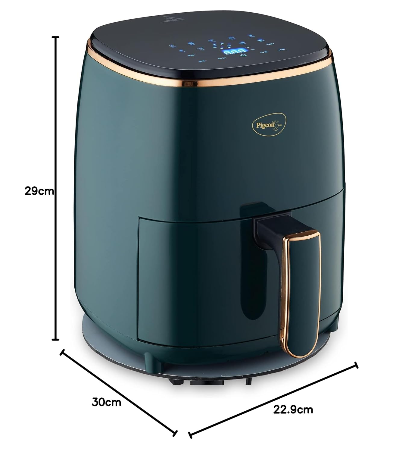 Pigeon Healthifry Digital Air Fryer, 360° High Speed Air Circulation Technology 1200 W with Non-Stick 4.2 L Basket - Green