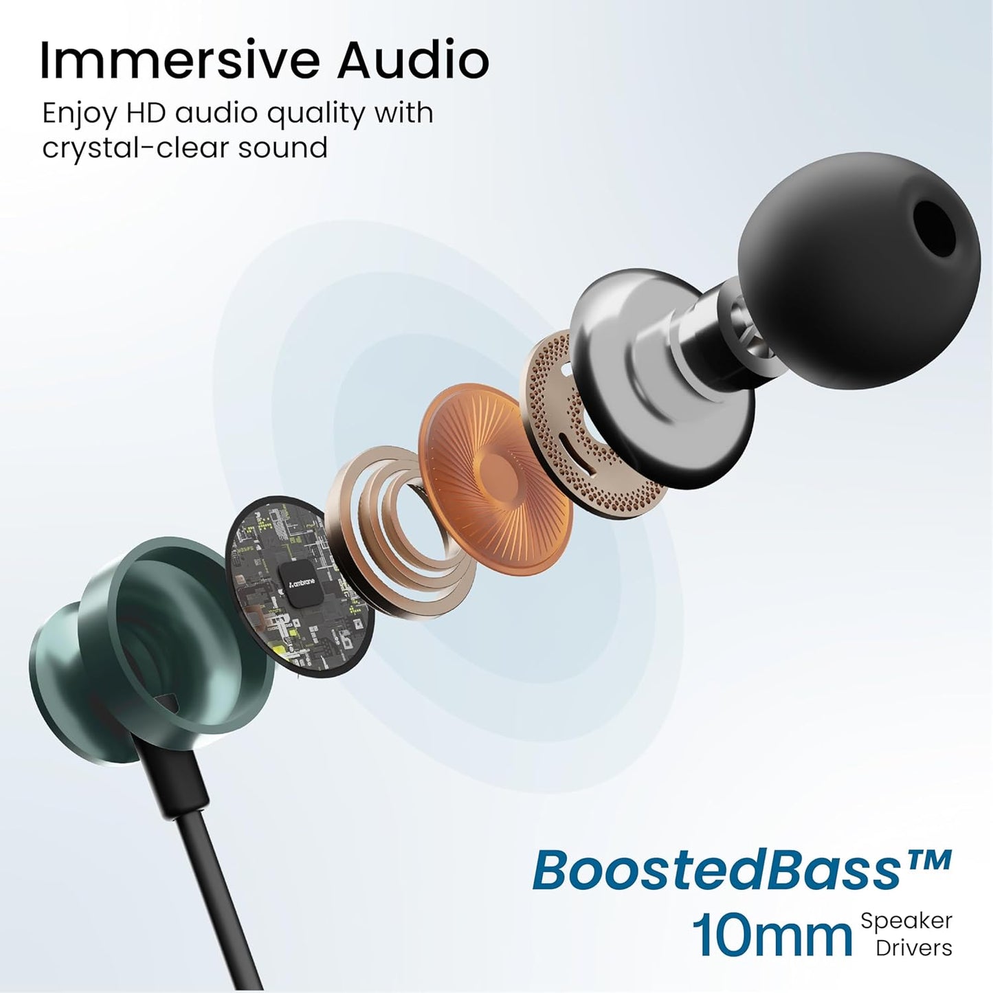 Ambrane Type-C Wired in Ear Earphones, 10Mm Bass Drivers, Inline Controls for Type C Smartphones, iPhone 15 & Laptop, 1.2M Braided Anti Tangle Wire with Mic for Clear Calling (Stringz 03, Green)