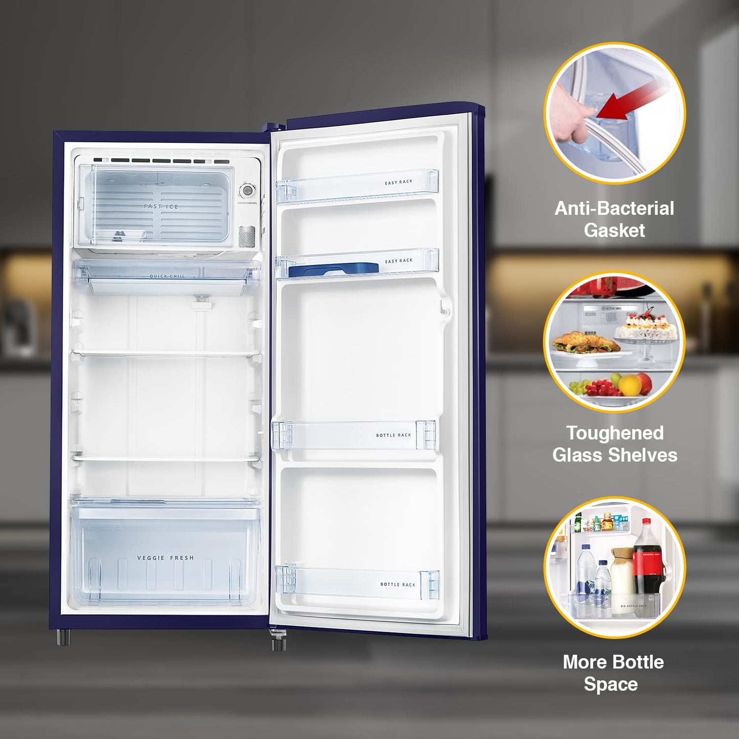 Whirlpool 184 L 3 Star Direct-Cool Single Door Refrigerator (205 WDE CLS 3S SAPPHIRE BLUE-Z, Blue, 2023 Model)