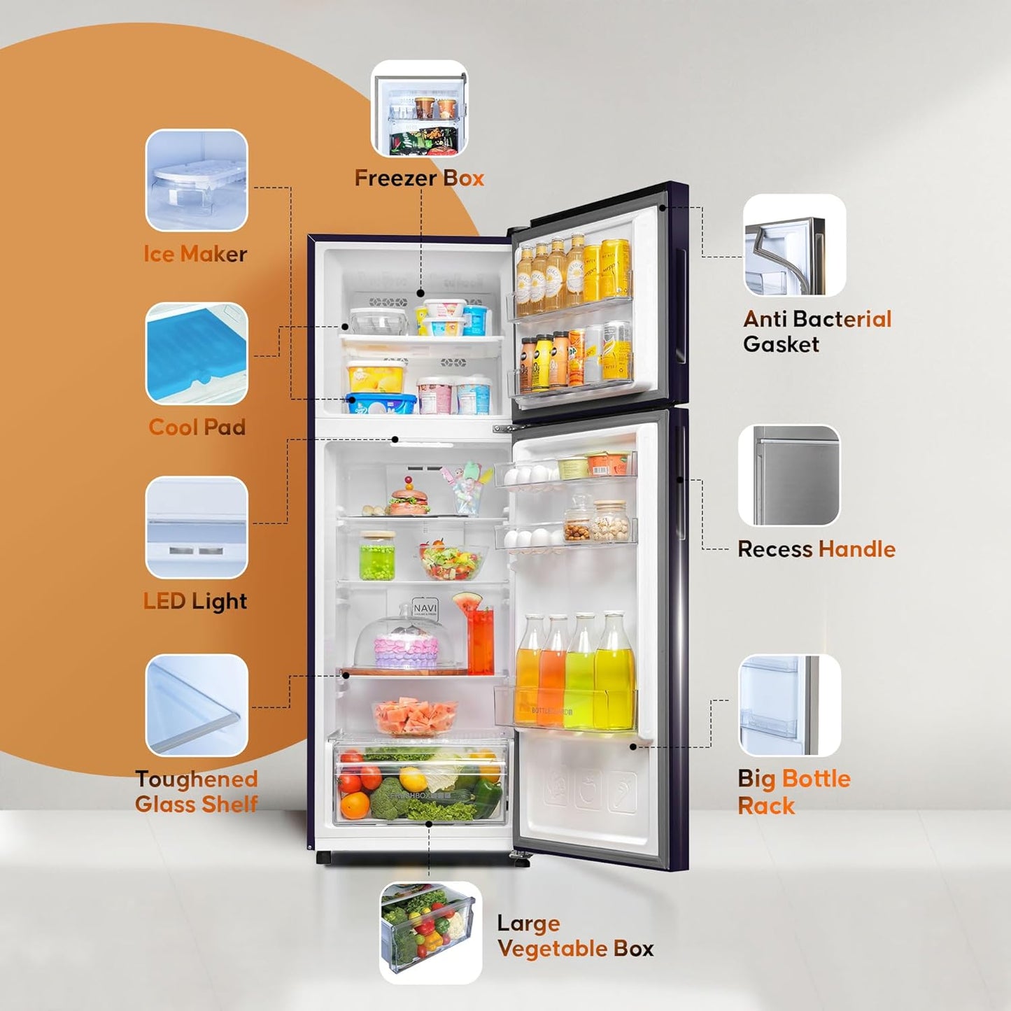 Haier 240L 2 Star Frost Free Top Mount Double Door Refrigerator|Cool Pad|200% Faster Ice Making in 49 Minutes (HEF-252EMR-P, Marine Rose)