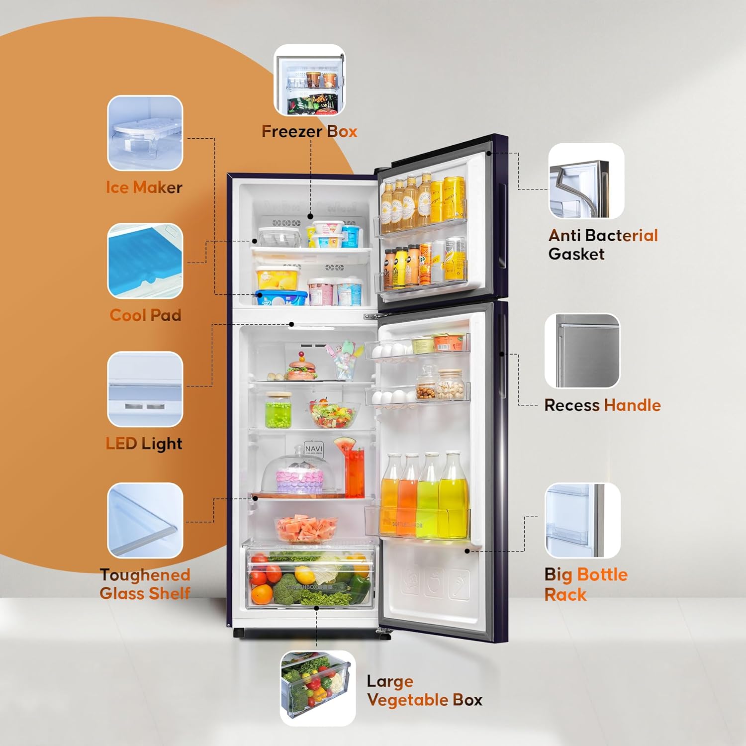 Haier 240L 2 Star Frost Free Top Mount Double Door Refrigerator|Cool Pad|200% Faster Ice Making in 49 Minutes (HEF-252EMR-P, Marine Rose)