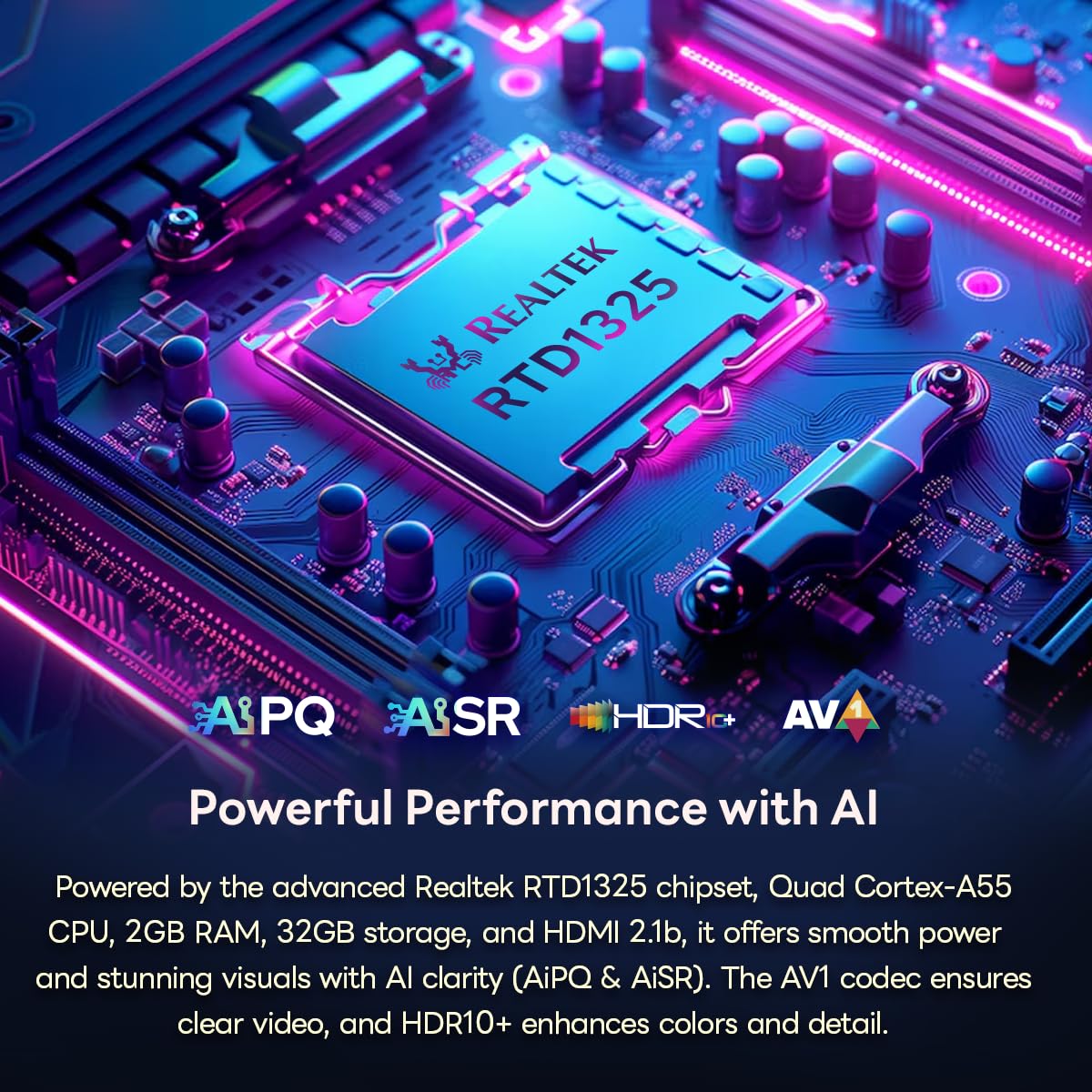 ElectroniksIndia GT1 GTV Android 12 Certified Mini PC : Realtek RTD1325, 2GB DDR4, 32GB eMMC, WiFi 6, Dolby Atmos, 4K HDR, Ai-Powered Visuals