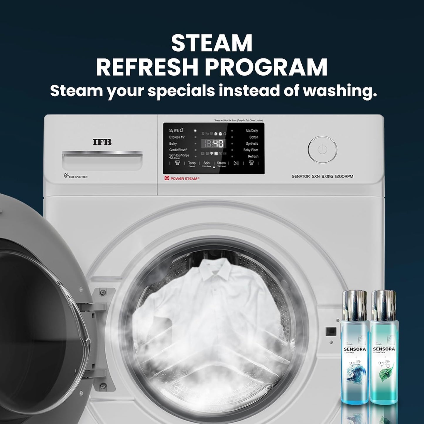 IFB 8 Kg 5 Star Powered by AI with 9 Swirl Wash, WiFi, Fully Automatic Front Load Washing Machine (Senator GXN 8012, Steam Refresh Program with Eco Inverter, Grey)