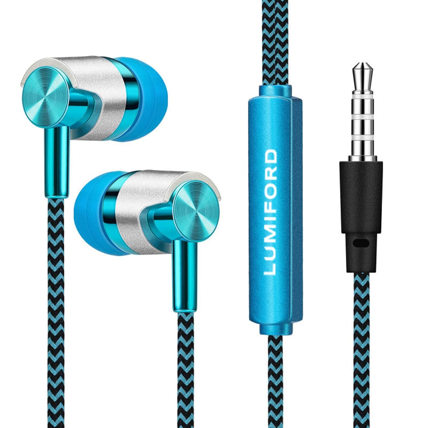 LUMIFORD U55 in-Ear Wired Earphones with Built-in mic | 3.5 mm Earphones with Effective Bass 10mm Dynamic Drivers, Passive Noise Cancellation, & 1.3m Tangle Free Cable with Volume Controllers (Blue)