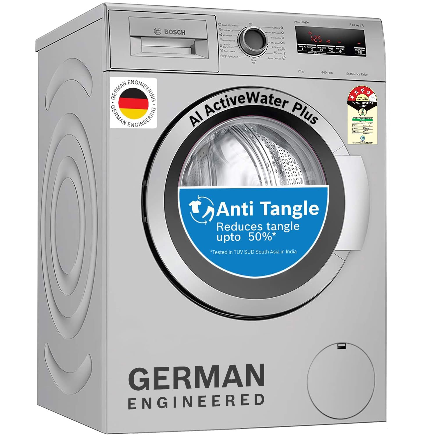 Bosch 7 kg, 5 Star, AI active water+, Anti Stain, Steam Antibacteria, Allergy Plus, Fully-Automatic Front Loading Washing Machine (WAJ24209IN, Black, In-Built Heater, Anti Wrinkle, Anti Tangle)