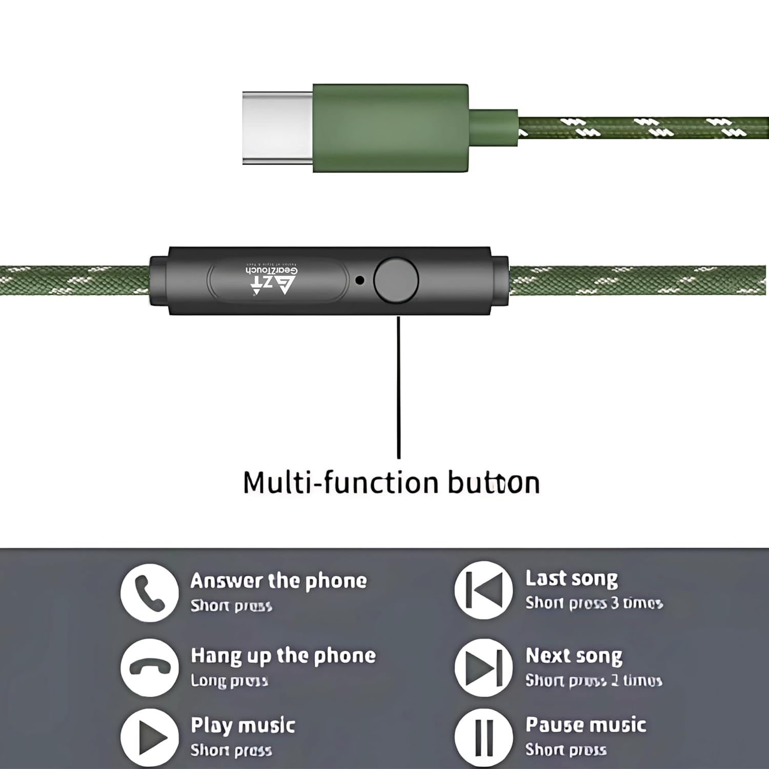 GEARZTOUCH Blast-C inEar Type-C Earphone, in-Line Volume Controller & Powerful HD Mic, Clear Sound, Noise Isolation Compatible with Oneplus, Samsung, Oppo,Vivo,Redmi Having only TypeC Port- Green
