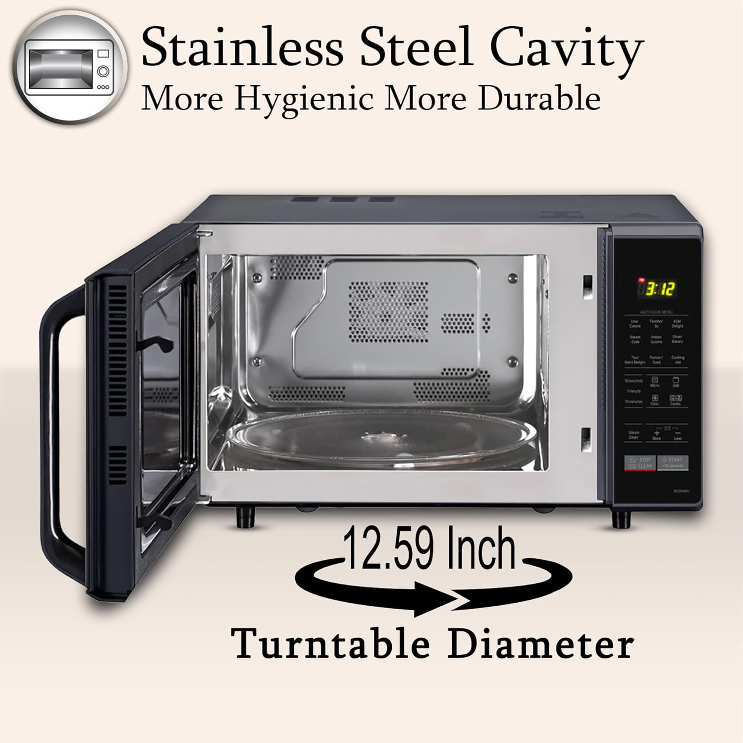 LG 28 L Convection Microwave Combination OvenOven (MC2846BV, Black, Auto Cook, Defrost, Indian Cuisine, Tandoor Se, Child Lock, Steam Cook & Stainless Steel Cavity)