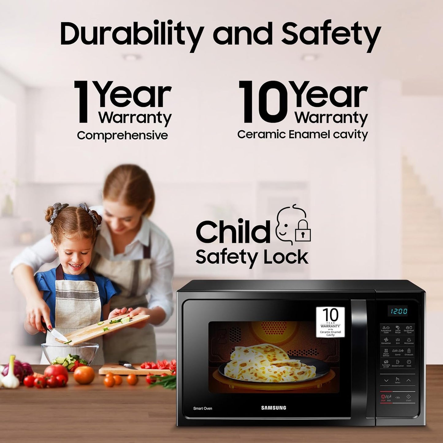 Samsung 28L, Convection Microwave Oven with Curd Making(MC28A5013AK/TL, Black, 10 Yr warranty)