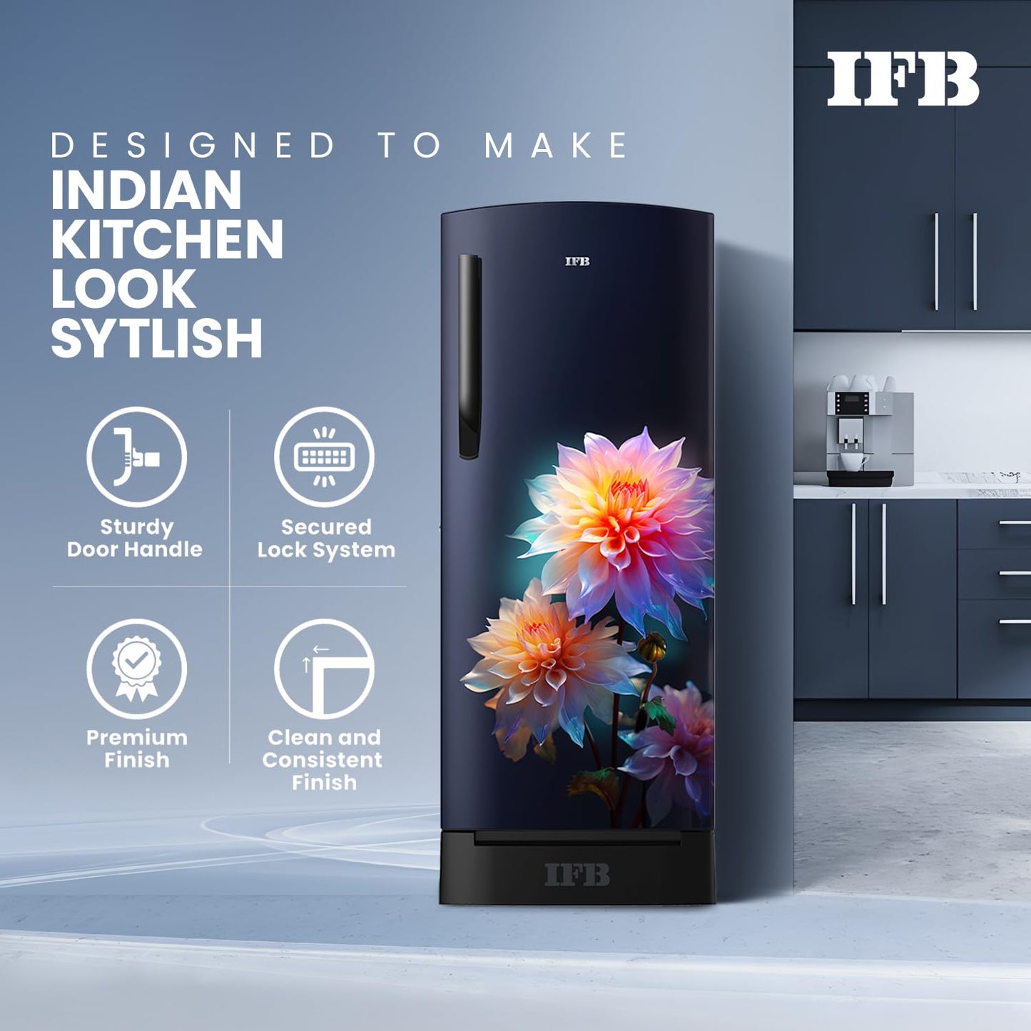 IFB 187L 4 Star Direct Cool Advanced Inverter Single Door Refrigerator (IFBDC-2134DBNED, Divine Bliss-Blue, Humidity Controller, Extraordinary Space with Base Drawer)