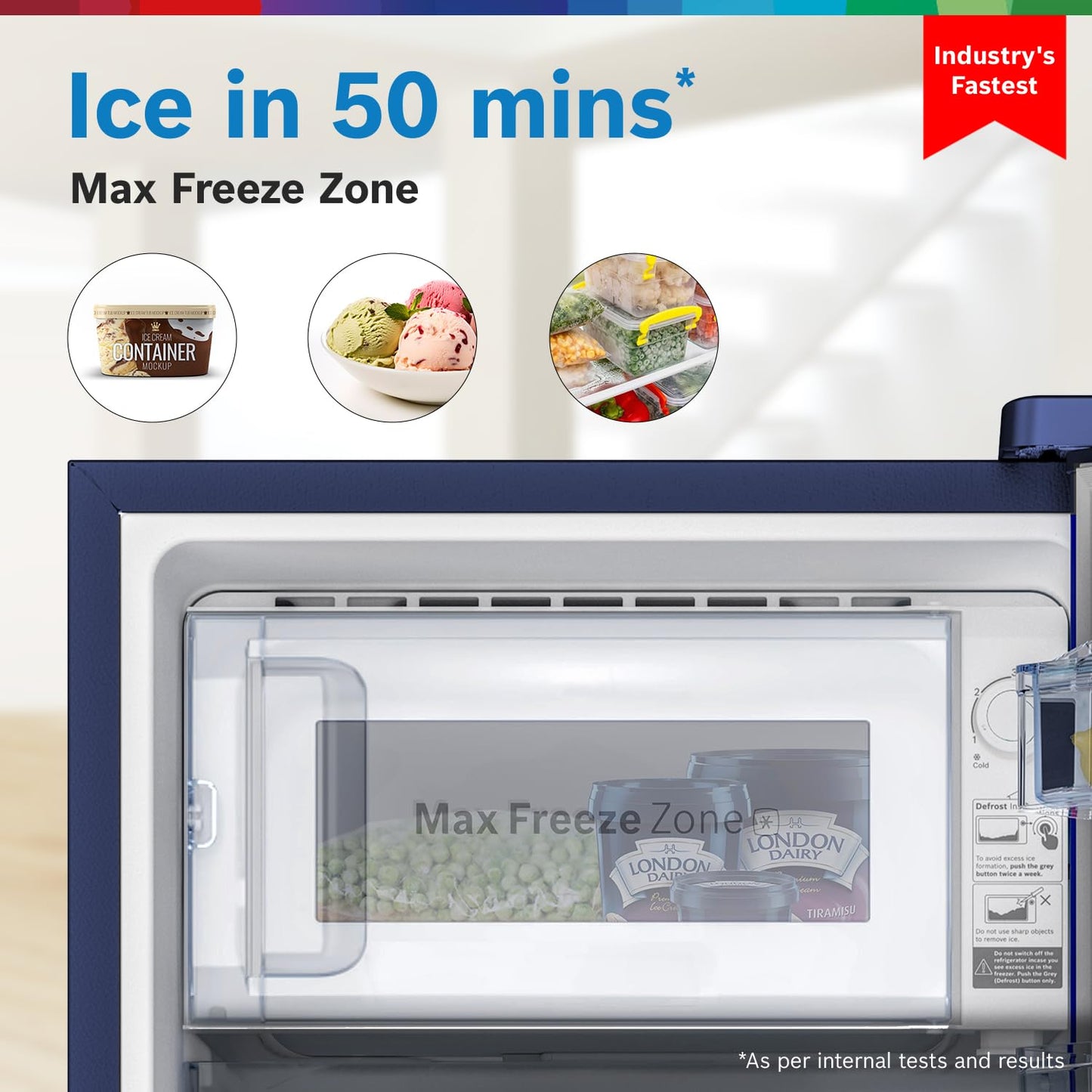 Bosch 187L, 4 Star, Single Door Refrigerator with Industry's largest base drawer, vegetable box* & Beverage space (CST18B34PI, Feather blue) 18 Hr Cooling Retention, 2.5x Cooling, inverter compressor