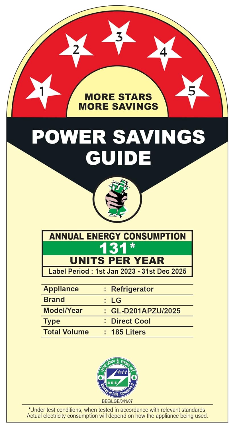 LG 185 L, 5 Star, Smart Inverter Compressor, Direct-Cool Single Door Refrigerator (GL-D201APZU.BPZZEBN, Shiny Steel, Base stand with drawer & Fast Ice Making)