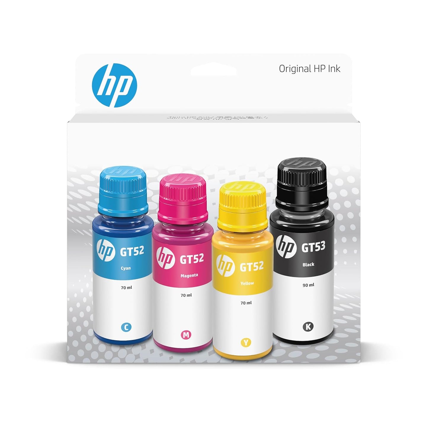 HP GT52 CMY/GT53XL Blk Ink Bottle 4-Pk, Multi-Color Pack, Black