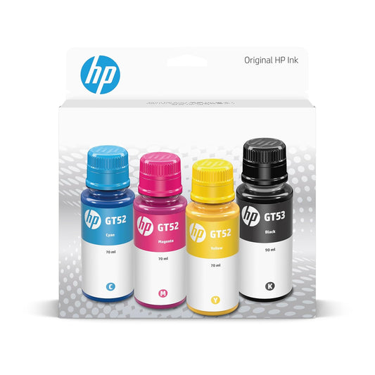 HP GT52 CMY/GT53XL Blk Ink Bottle 4-Pk, Multi-Color Pack, Black