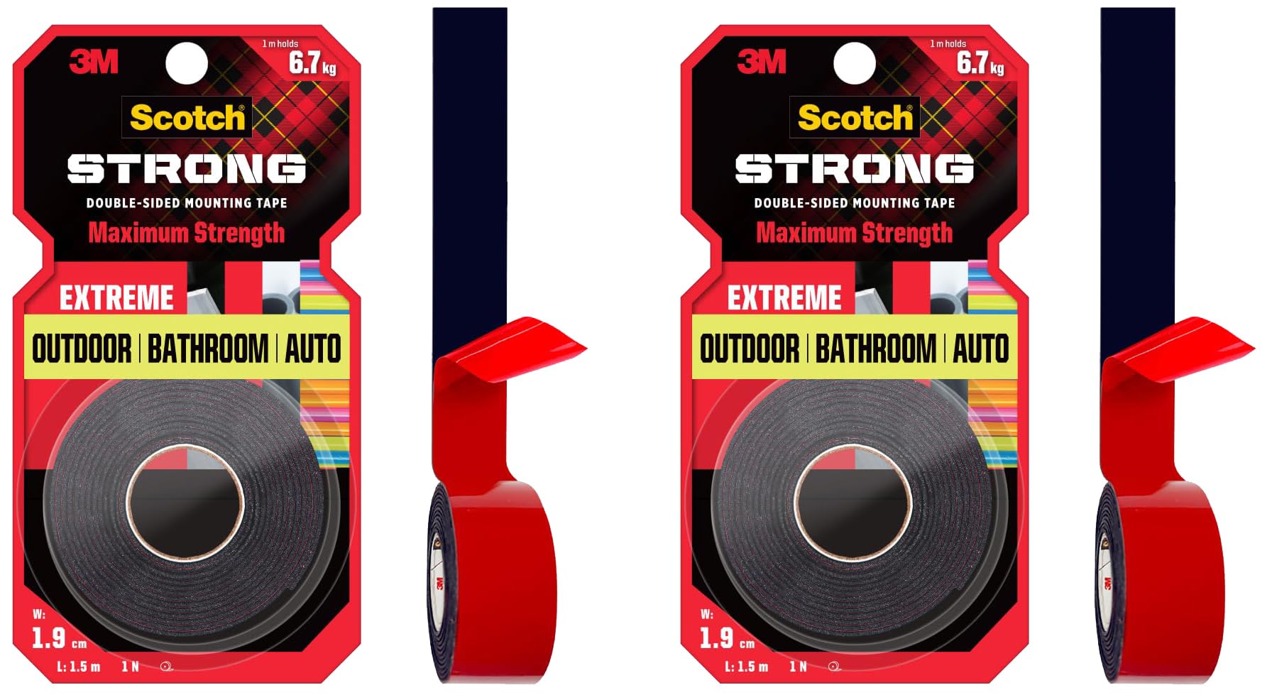 Scotch 3M Extreme Double Sided Tape, 1M Holds 6.7Kg, Works On Uneven Surfaces, Weather Resistant, Works On Indoor, Outdoor, Auto Interior Surfaces, 1.9 cm, 1.9 cm