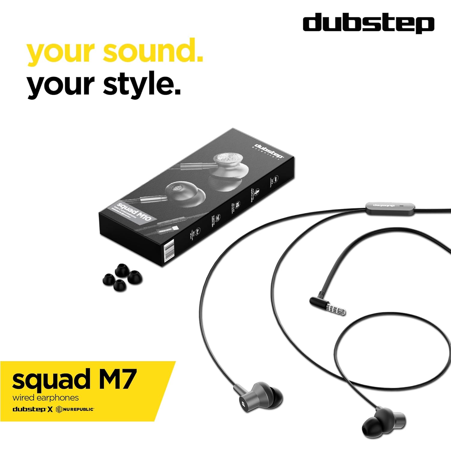 Dubstep Squad M7 with X-Bass Technology, 10mm Dynamic Drivers, Mobile/Laptop Compatible, 3.5 mm Audio Jack, in-Ear Wired Headphones with Mic - Grey