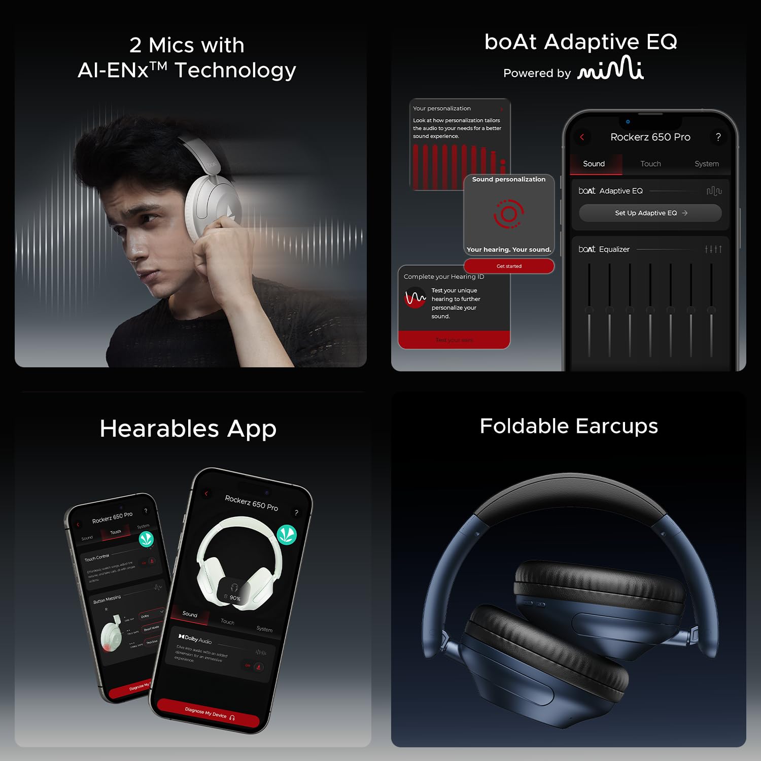 boAt Rockerz 650 Pro (2025 Launch),Touch/Swipe Controls,Dolby Audio,80Hrs Battery,2Mics Enx,Fast Charge,App Support,Dual Pair,Bluetooth Over Ear Headphones,Wireless Headphone with Mic (Sage Green)