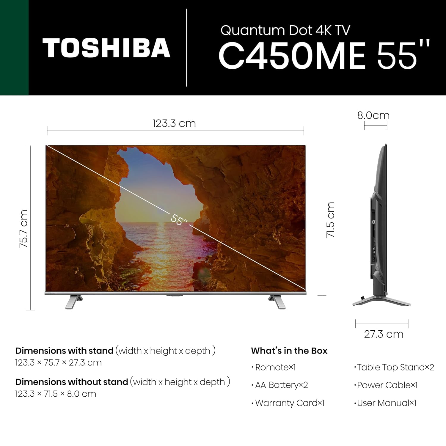 TOSHIBA 139 cm (55 inches) C450ME Series 4K Ultra HD Smart QLED TV 55C450ME (Silver)
