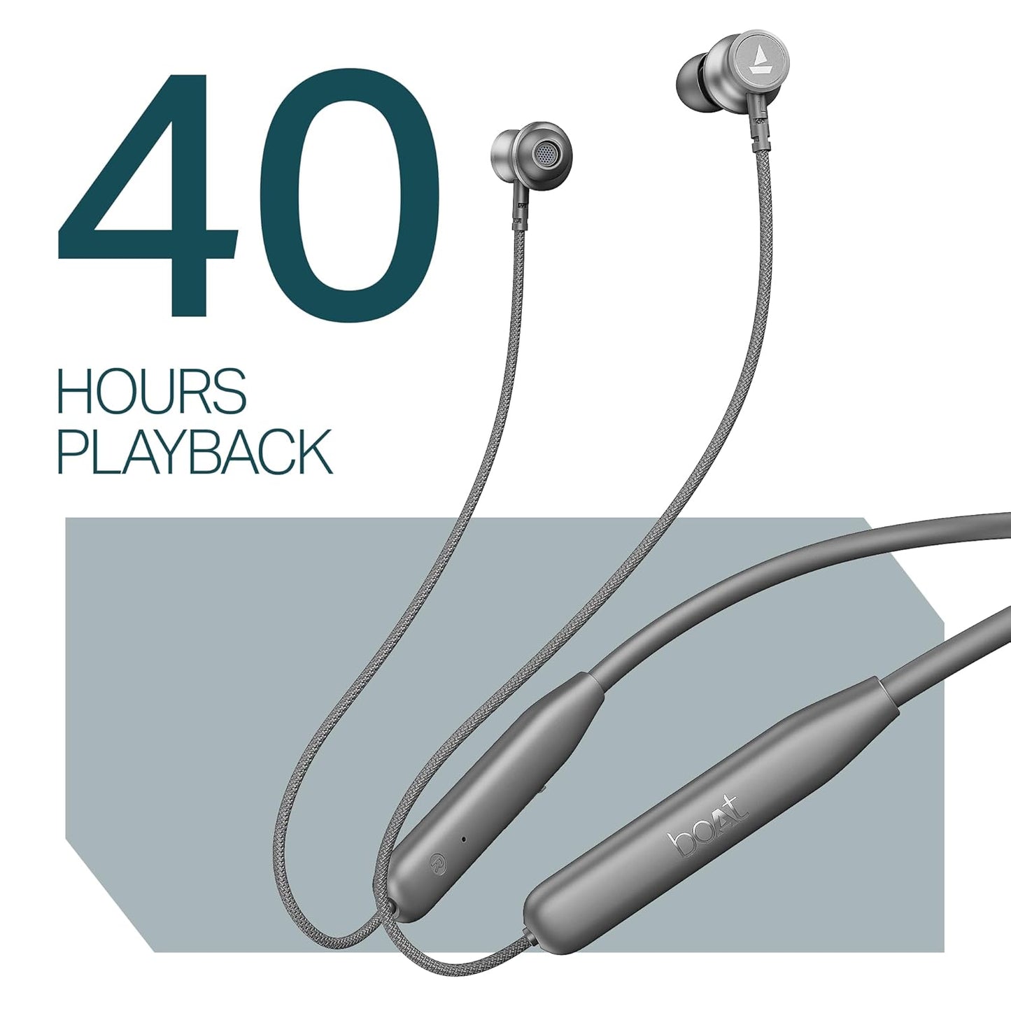 boAt Rockerz 113 (2025 Launch), 40 Hrs Playback, Dual Pair, Fast Charge, Enx Tech, Low Latency, Magnetic Buds, Bluetooth Neckband, Wireless with Mic in Ear Earphones(Ash Grey)