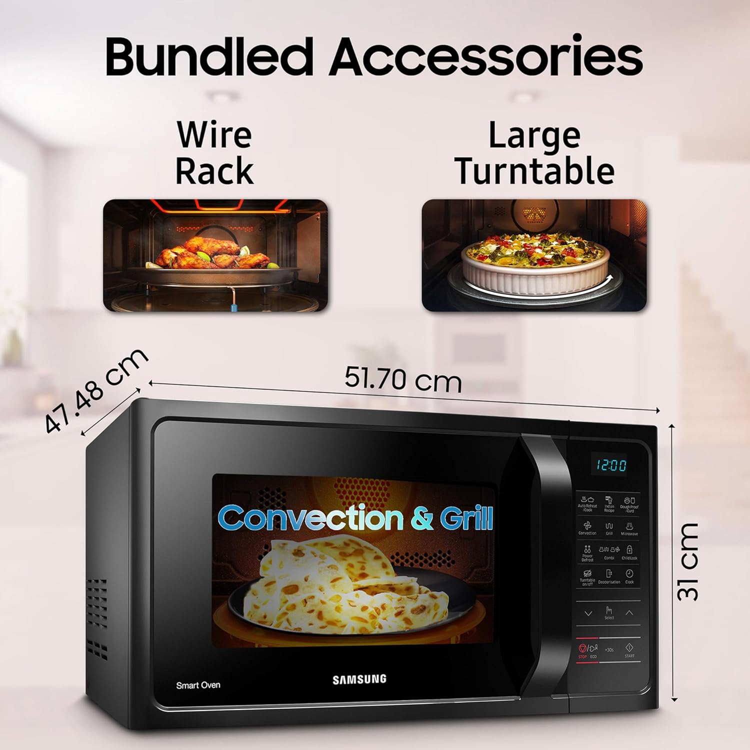 Samsung 28L, Convection Microwave Oven with Curd Making(MC28A5013AK/TL, Black, 10 Yr warranty)