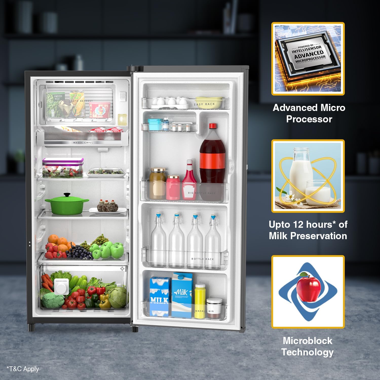 Whirlpool 192 L 3 Star Vitamagic PRO Frost Free Direct-Cool Single Door Refrigerator (215 VMPRO PRM 3S RADIANT STEEL-Z Fridge, Silver, Auto Defrost Technology)