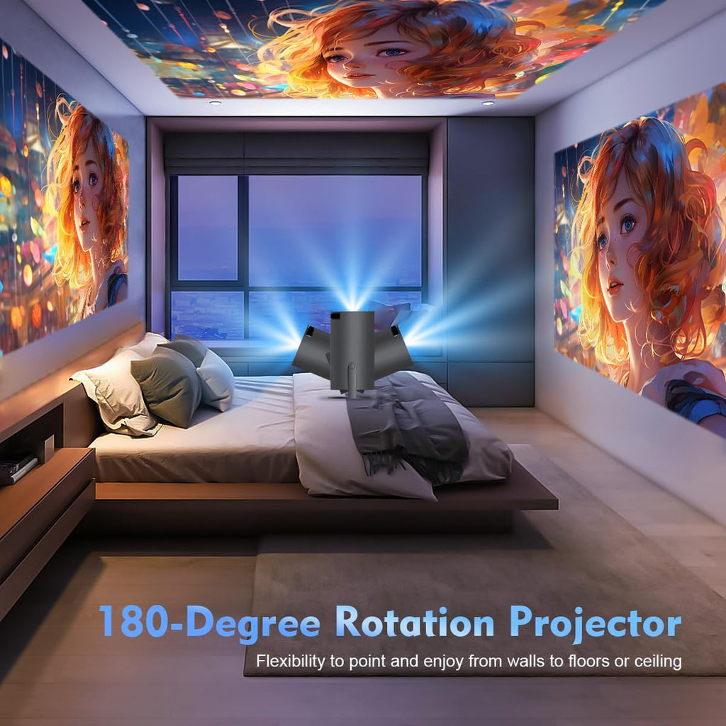 BIGASUAO Mini Projector 4K 1080P Supported, 15000 Lumen Portable WiFi 6 Projector,270° Rotatable Projector with 50% Zoom Home/Outdoor Movie Projector for TV Stick/PS5/Phone/HDMI (BGP37)