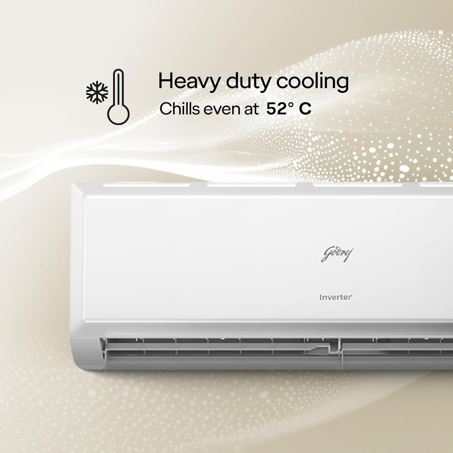 Godrej 1 Ton 3 Star, 5 Years Comprehensive Warranty, AI Powered, 5-In-1 Convertible Cooling, Inverter Split AC (Copper, 2025 Model, Heavy duty cooling at 52 °C, AC1T EI 12PINV3R32 WYQ 3S, White)