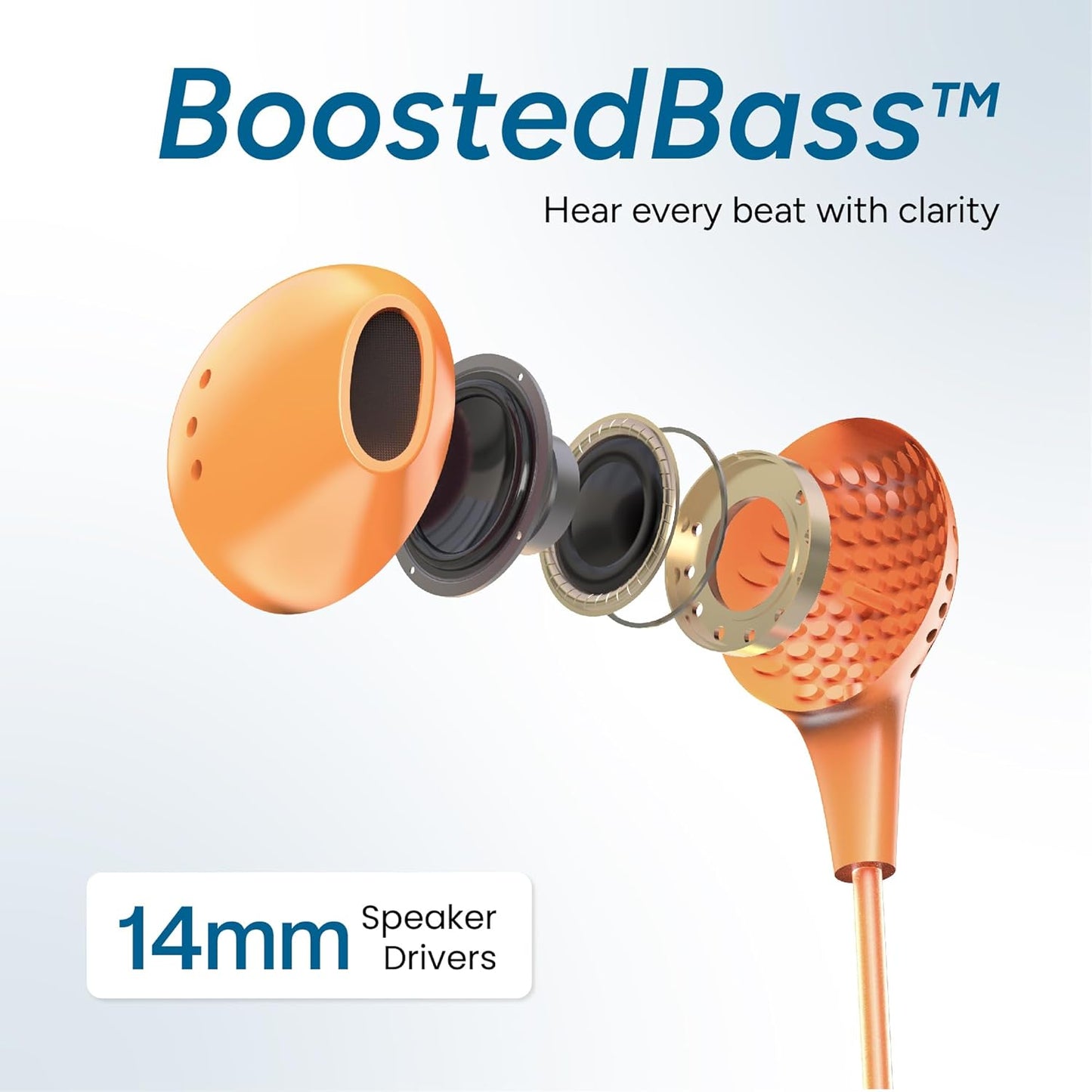 Ambrane Wired Earphones with Mic | 3.5mm Audio Jack | 14mm Driver for HD Sound & Deep Bass | Tangle-Free 1.2m Cable | In Ear Comfort Fit | Compatible with Mobiles, Tablets, Laptops, PCs (EP-83 Orange)