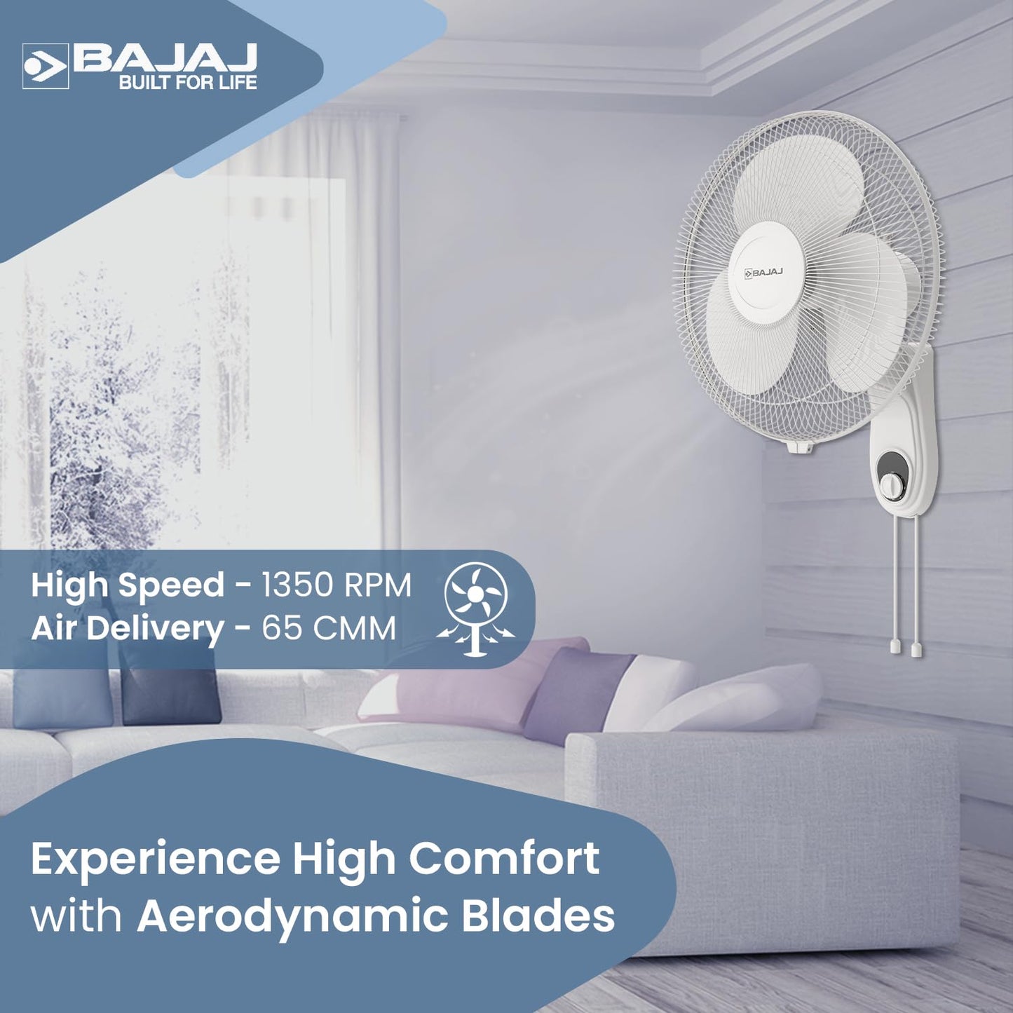 Bajaj Frore Neo 400 MM Wall Mount Fan | Wall Fan For Kitchen & Home | Smooth Oscillation | 100% Copper Motor | High Air Delivery | 3-Speed Control | Rust Free | 2-Yrs Warranty 【White】