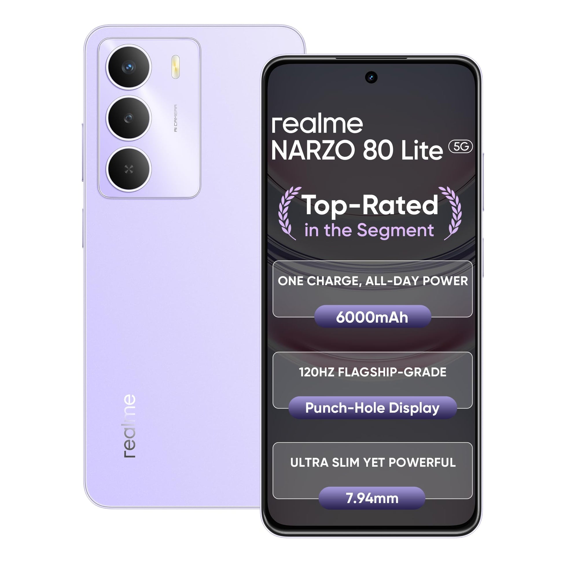 realme NARZO 80 Lite 5G (Onyx Black, 6GB+128GB) | 6000mAh Long-Lasting Battery | MediaTek Dimensity 6300 5G | AI Assist | IP64 Rated Water & Dust Resistance | Military-Grade Durability