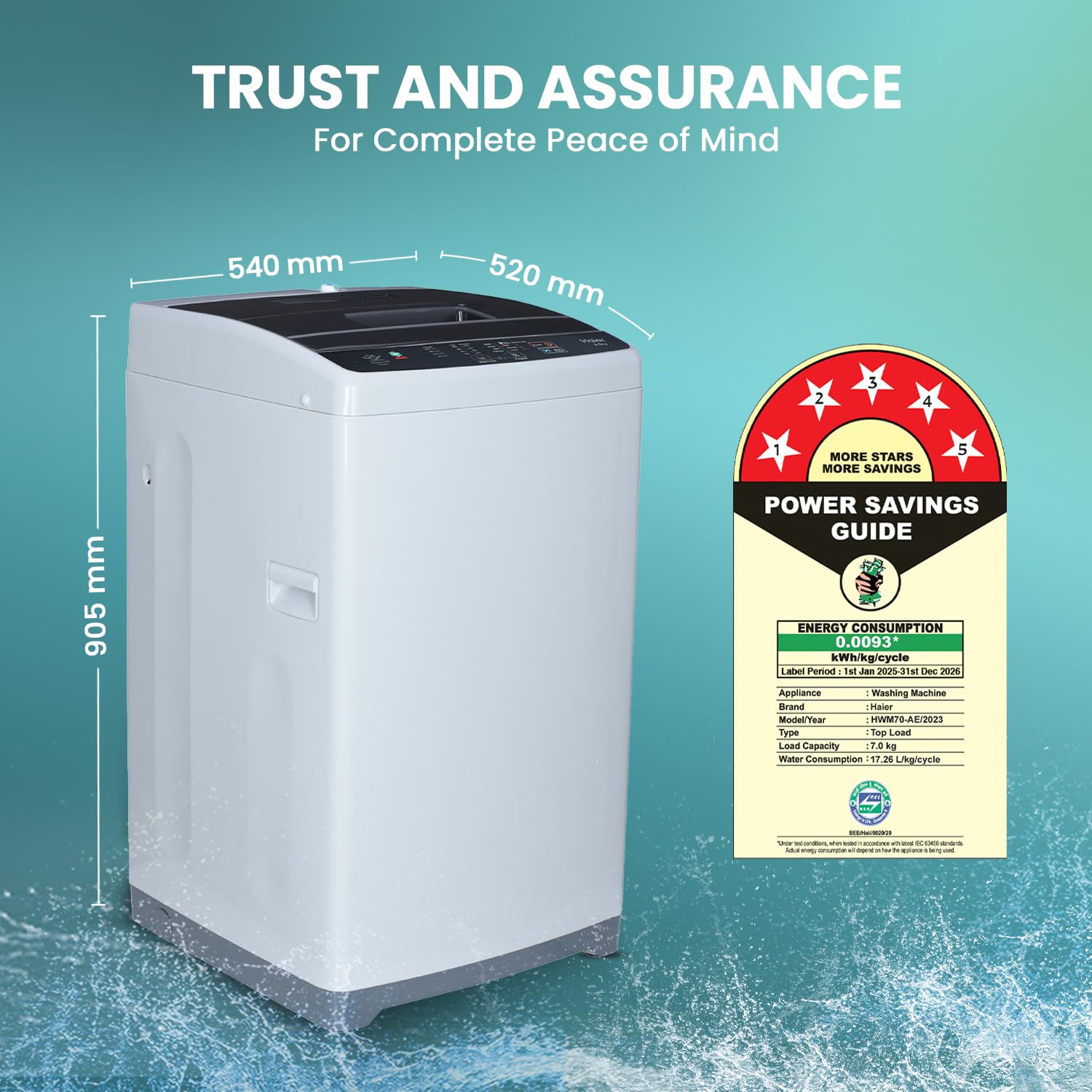 Haier 7 Kg 5 Star Fully Automatic Top Load Washing Machine with Oceanus Wave Drum, Magic Filter, 8 Wash Programs (HWM70-AE, Moonlight Silver, Stainless Steel Drum, 15 Mins Quick Wash)