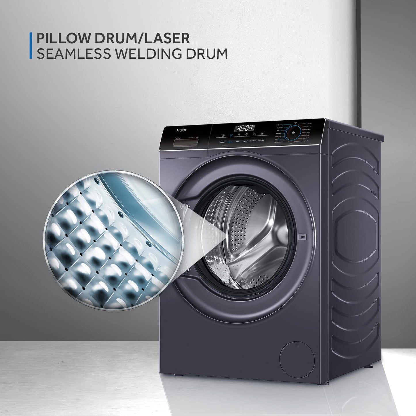 Haier 7 Kg 5 Star Inverter Direct Motion Motor Fully Automatic Front Load Washing Machine (HW70-IM12929S6, 525 Super Drum, Puri Steam, Starry Silver)