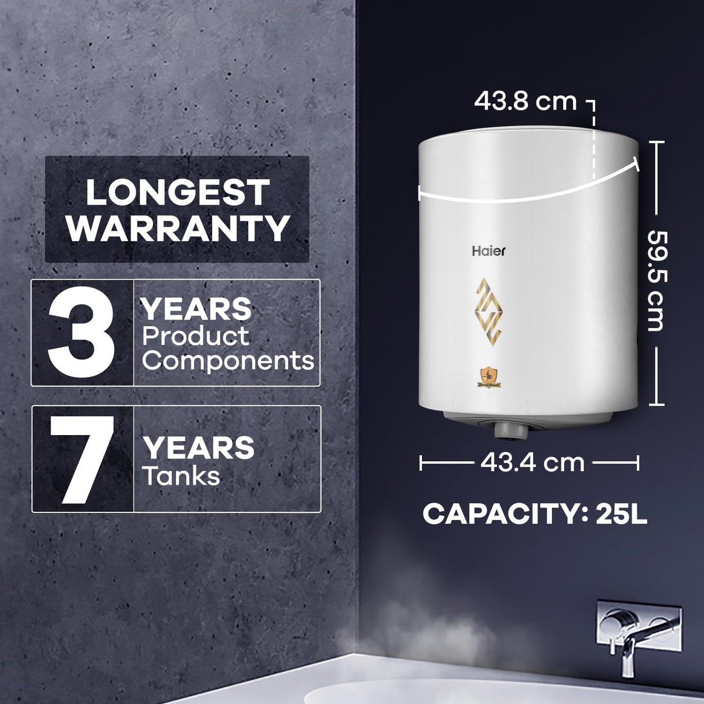 Haier 25 Litre Geyser Convenient Control TTS & RSC Technology with Free Installation & 7 years Tank warranty (White)