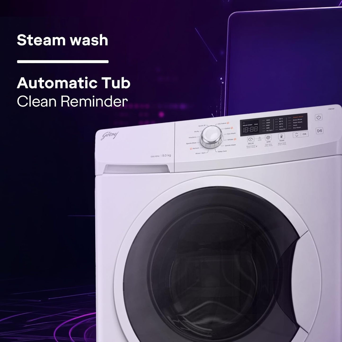 Godrej 7 Kg 5 Star, AI Powered, Inbuilt Heater, Steam Wash, FabriSafe Drum, Refresh Cycle, 65% Water Saving, Fully Automatic Front Load Washing Machine (WFEON CRS 7010 5.0 FKEDM GLWH, Glacial White)